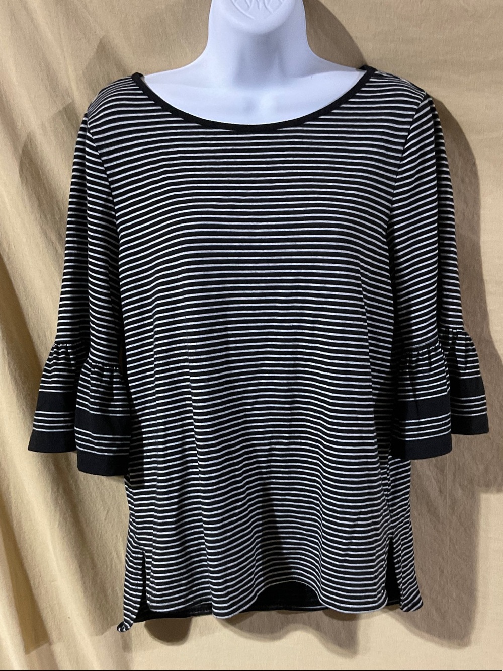 Max Studio Size M Black & White Striped Bell-Sleeve Tunic